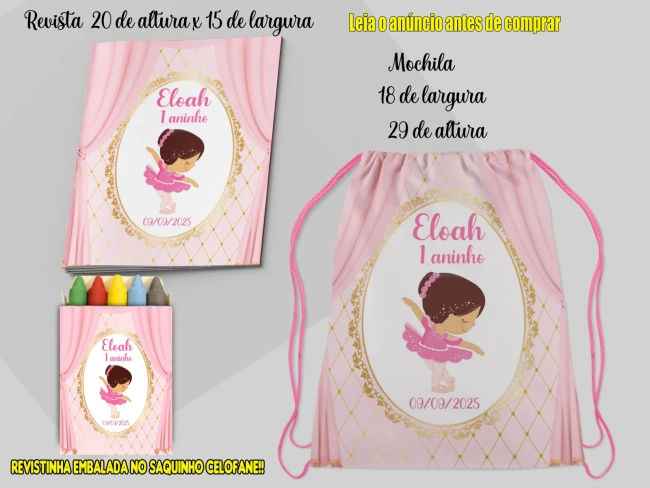 Kit Mochila e Revista de colorir para lembrancinha da Bailarina
