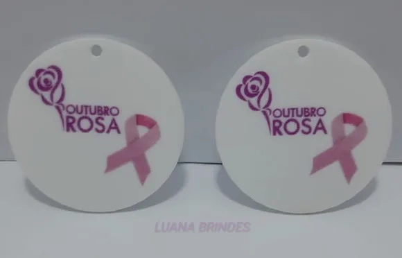Pingente Outubro Rosa de Acrílico U.V. - pct com 5 unid