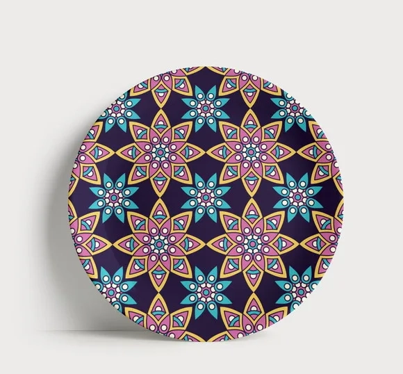 Prato Decorativo Padrão Mandalas Estilizadas 21cm Porcelana