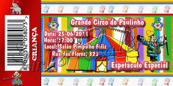 Convite Ingresso Temático - 5cm x 9,5cm