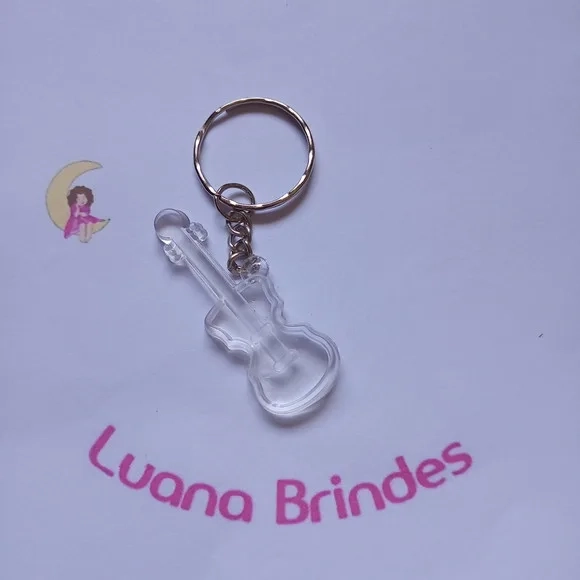 Chaveiro Guitarra Transparente de Acrilico 5cm Pct 9 Unidade