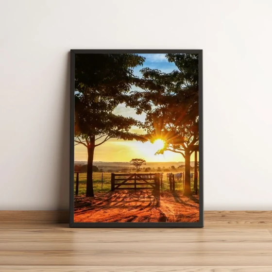 Quadro Pôr do Sol na Estrada Rural com Árvores 130
