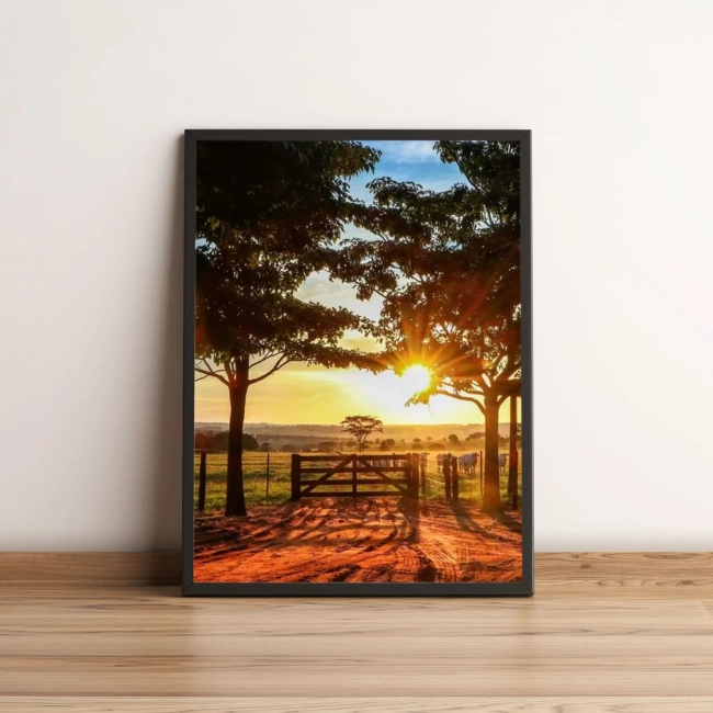 Quadro Pôr do Sol na Estrada Rural com Árvores 130