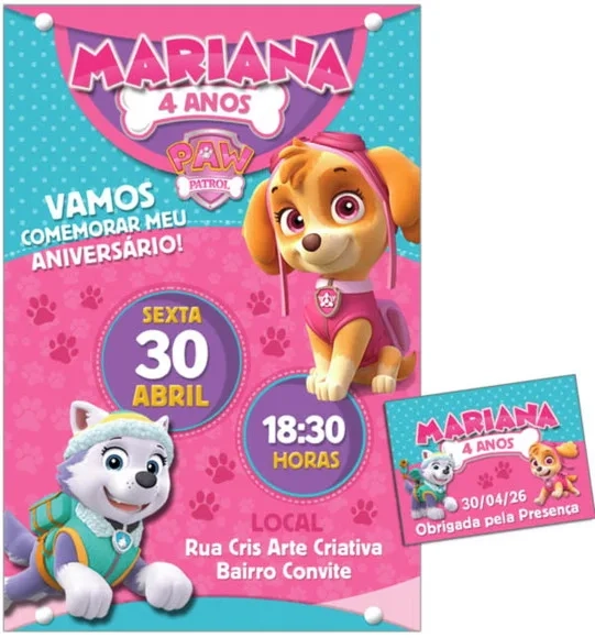 Convite Digital C/tag Patrulha Canina Skye 2