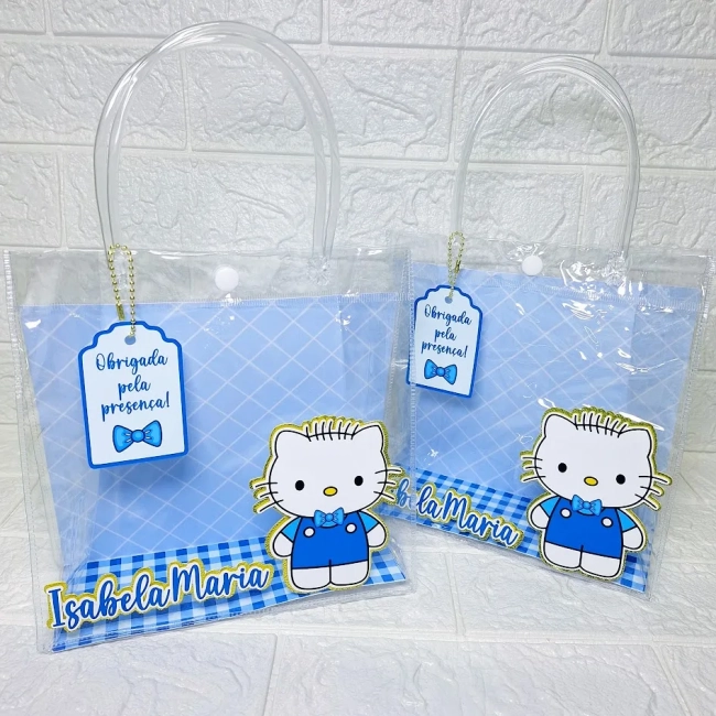 Sacola Pvc Transparente - Hello kitty menino