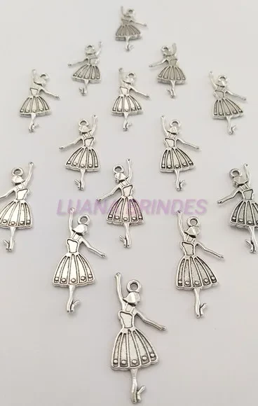 Pingente Bailarina de Metal em Prata - Pct c/ 10 Unid