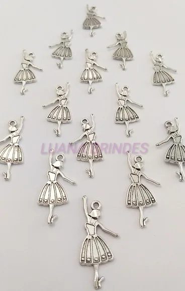 Pingente Bailarina de Metal em Prata - Pct c/ 10 Unid