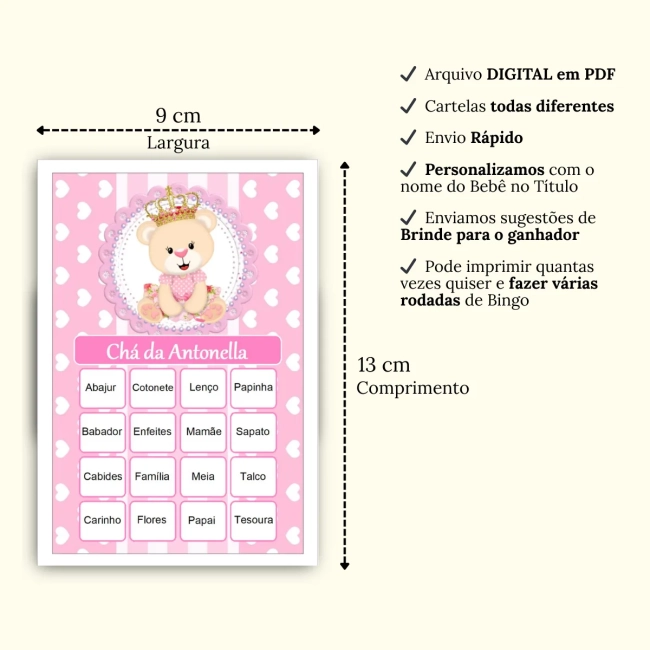 Bingo Chá de Bebê Menina Pdf Para Imprimir