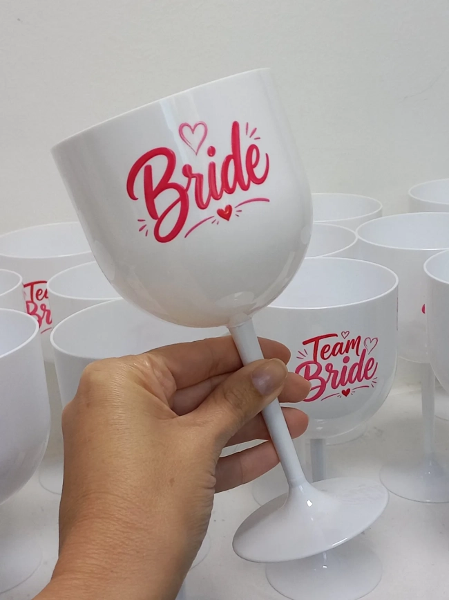 10 Taça 550ml Team Bride Personalizada DTF Acrílica Branca | Despedida de Solteira | Chá da Noiva