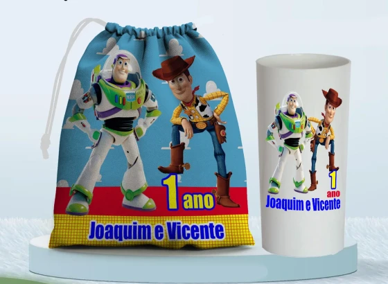 Kit Saquinho Surpresa e Copo Long Drink Personalizado Toy Story