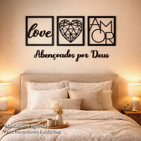 Trio Quadros Decorativos Vazados Abençoado Por Deus 3d Preto