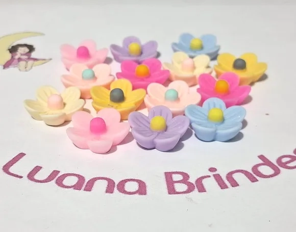 Aplique Flor Colorida sem Furo Resina Pacotes com 10 Unidade