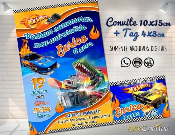 CONVITE DIGITAL C/TAG Hot Wheels