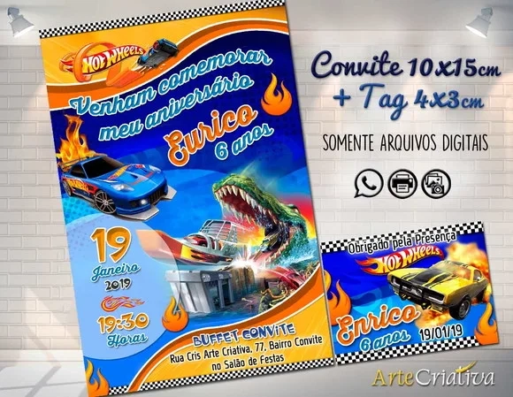 CONVITE DIGITAL C/TAG Hot Wheels