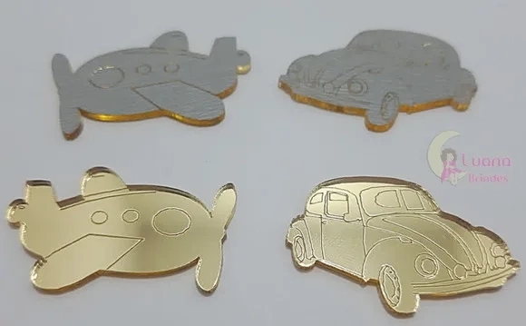 Apliques Veículos Acrílico Espelhado Dourado -pct C/6 Unid