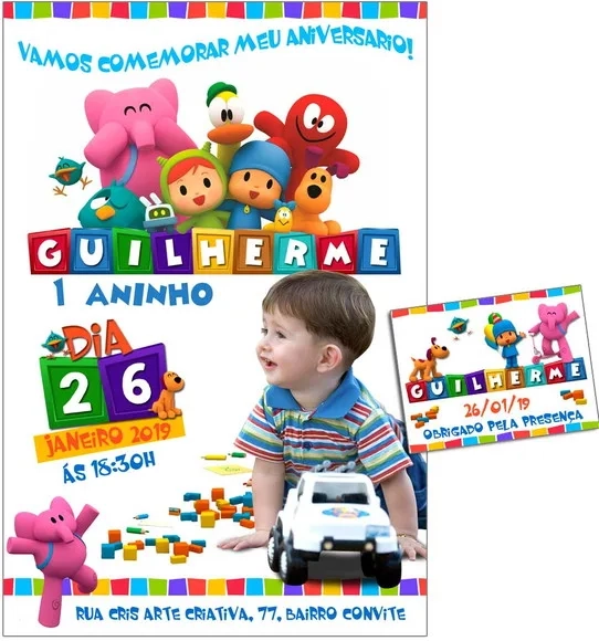 CONVITE DIGITAL C/TAG Pocoyo com Foto
