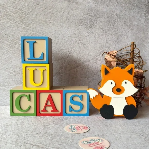 Cubos Decorativos de MDF para Quarto de Bebê e infantil -Tema Bosque Encantado - Raposinha