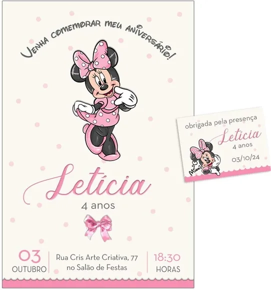 Convite Digital C/tag Minnie Mouse Rosa 5