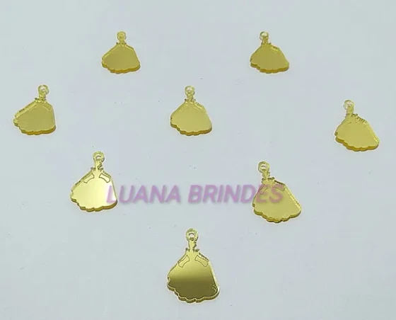 Pingente Cinderela em Acrílico Espelhado Dourado-pct c/10 un