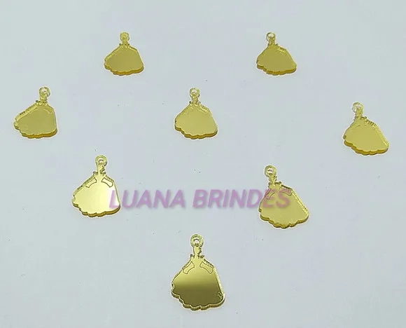 Pingente Cinderela em Acrílico Espelhado Dourado-pct c/10 un