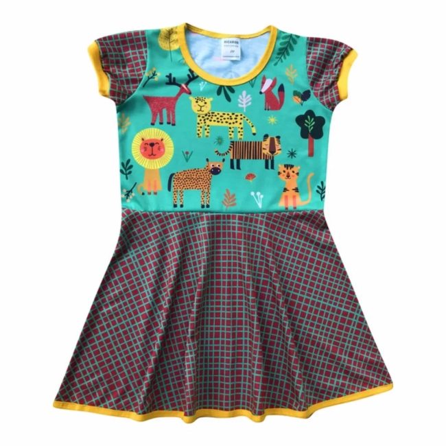 Vestido Infantil Temático Animais Coloridos – Festa, Passeio e Fantasia