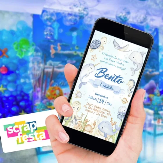 Convite Digital Personalizado Festa Fundo do Mar Aquarela