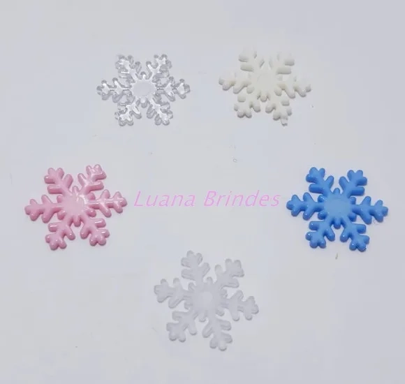 Aplique Floco de Neve Colorido em Acrílico - pct c/25 unid