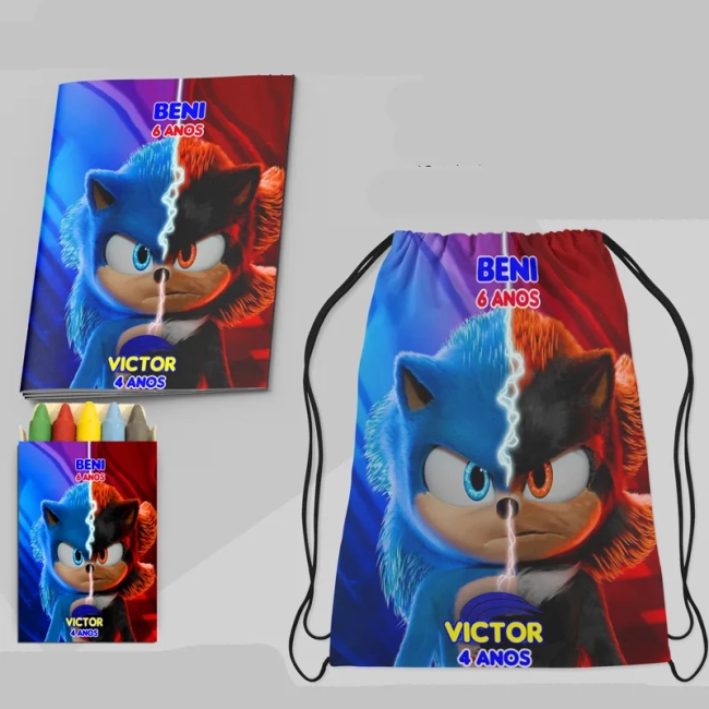 Kit Lembrancinhas Mochila e Revista personalizada do Sonic