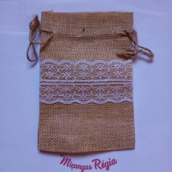 Saquinho Juta com Renda e 9x14cm