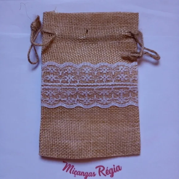 Saquinho Juta com Renda e 9x14cm