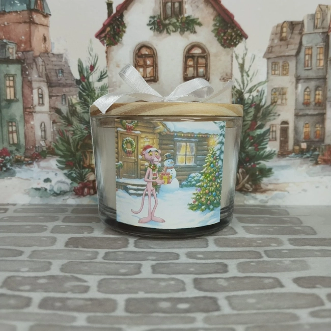 Vela Aromática no Copo Personalizada Natal Pantera Cor de Rosa - Trabalhamos com outros temas - Informar  tema no chat