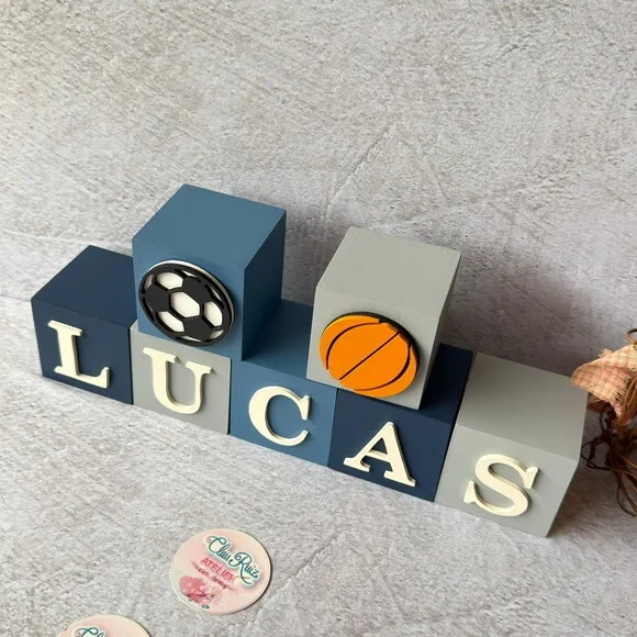Esportes Futebol e Basquete - Cubos 6x6cm Decoração Bebê