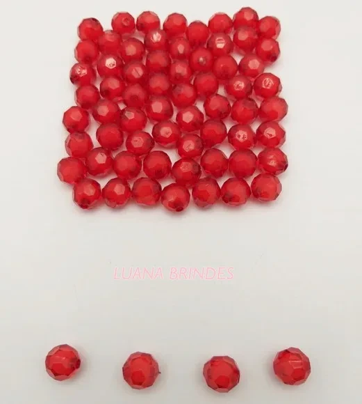 Bolinha Facetada com Miolo Vermelha 8mm Pct 100 Unidades