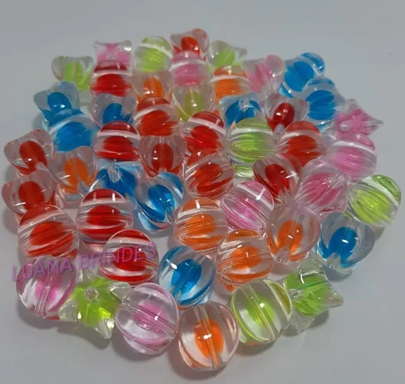 Bolinha Facetada com Miolo Colorida 14mm Pct 10 Unidades