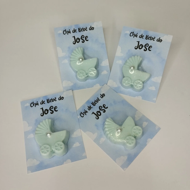 30 uni Lembrancinhas Mini Sabonete Carrinho de Bebê Azul Perfumado no Cartão Aniversário, Chá de Bebê, Batizado e etc.