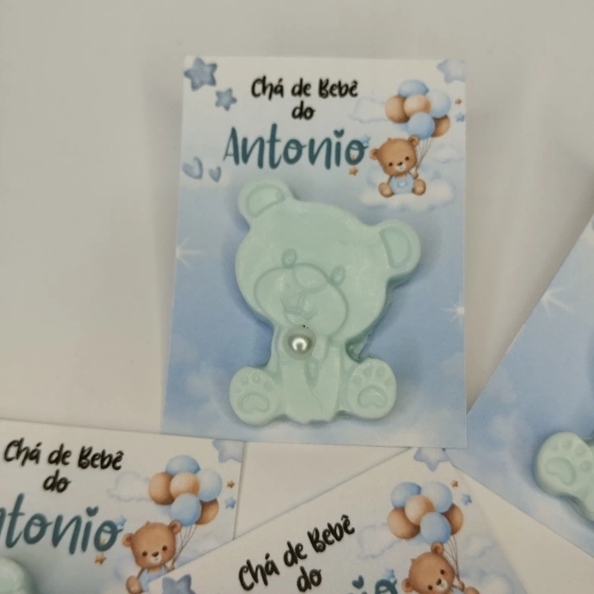 45 uni Lembrancinhas Mini Sabonete Ursinho Azul Perfumado no Cartão Aniversário, Casamento, Chá de Bebê, Batizado e etc.