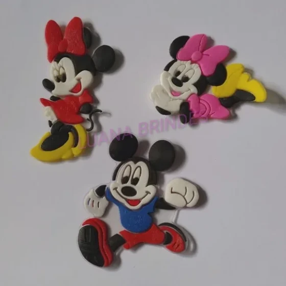 Apliques do Mickey e Minnie de Borracha - Pct 06 Unidades