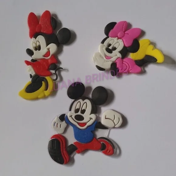 Apliques do Mickey e Minnie de Borracha - Pct 06 Unidades