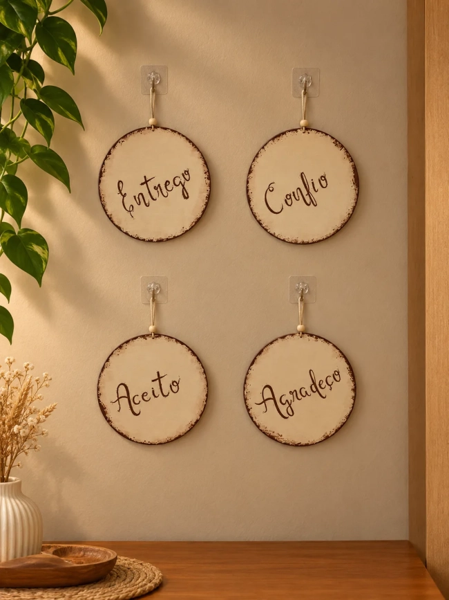 Kit 4 Placas Decorativas MDF Ho'oponopono 20cm Entrego Confio