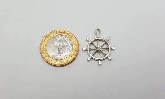 Pingente Leme de Metal Prateado de 2,6cm Pct 10 Unidades