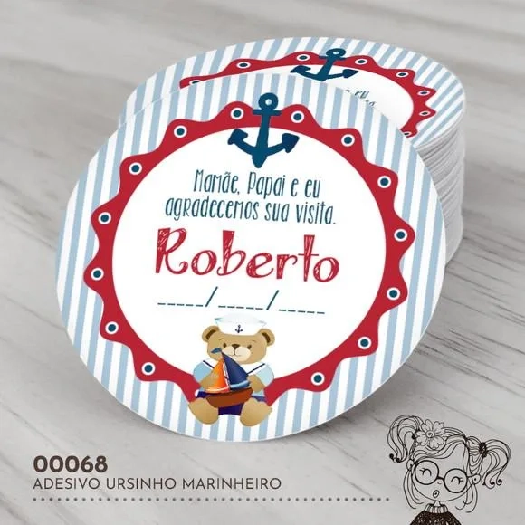 Adesivo Redondo Ursinho Marinheiro 00068