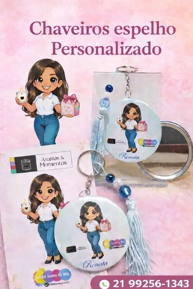 Chaveiro Espelho Botton - Qualquer Tema ou Logo