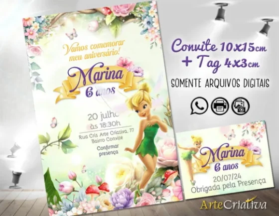 Convite Digital C/tag Tinker Bell Sininho 3