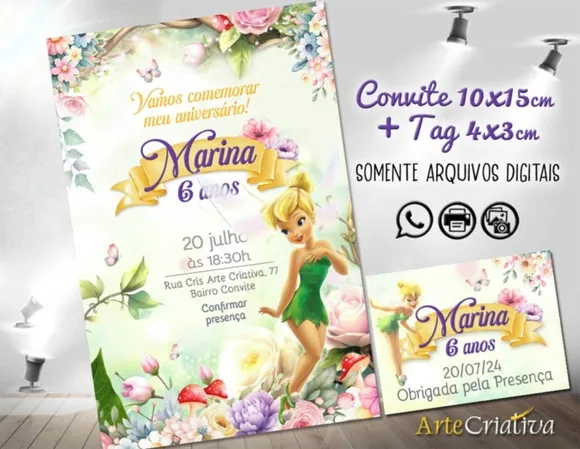 Convite Digital C/tag Tinker Bell Sininho 3
