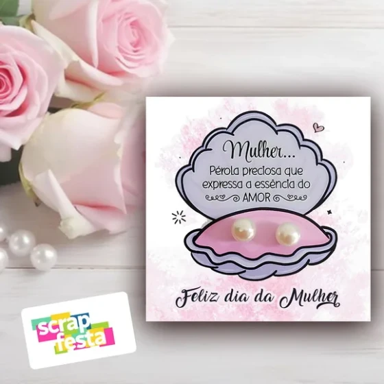 Tag com Brinco de Pérola Lembrancinha Dia da Mulher