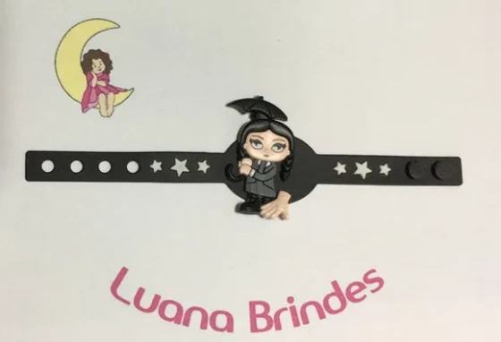 Pulseira Wandinha Addams Emborrachada 17,5 cm