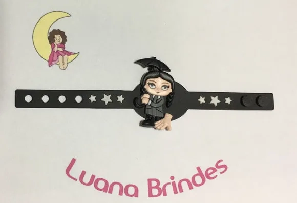 Pulseira Wandinha Addams Emborrachada 17,5 cm