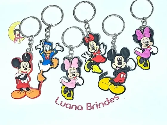 Chaveiro Mickey e Minnie Emborrachado Pacote 6 Unidades
