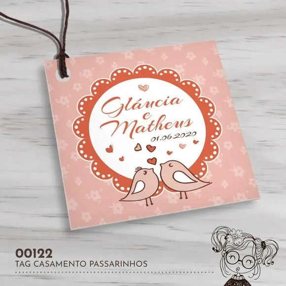 Tag Quadrada Casamento Passarinhos - 00122