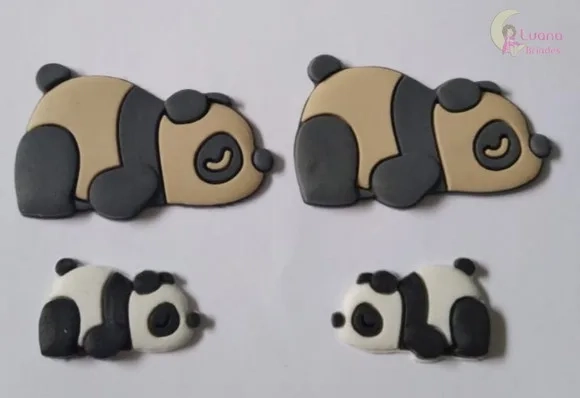 Apliques Pandas Preto Deitados de Borracha - Pct C/6 Unid